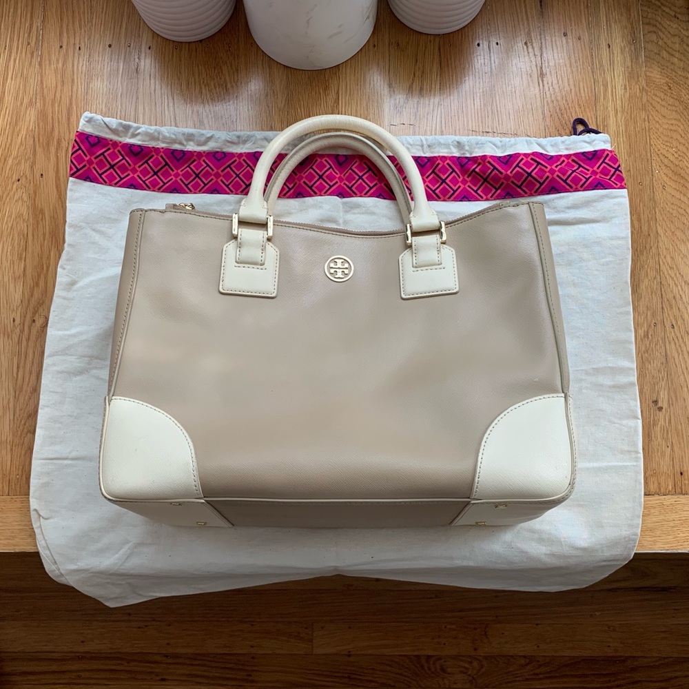 Tory Burch Robinson Double Zip Tote, Ivory Oatmeal